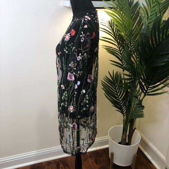 Boohoo Floral Embroidered Lace Black Mock Dress/ Swimsuit Cover Tall 6 - Picture 6 of 10